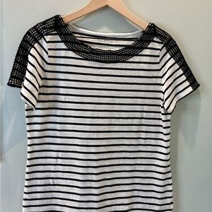 Black and White striped Small Talbots T-shirt with crochet detail